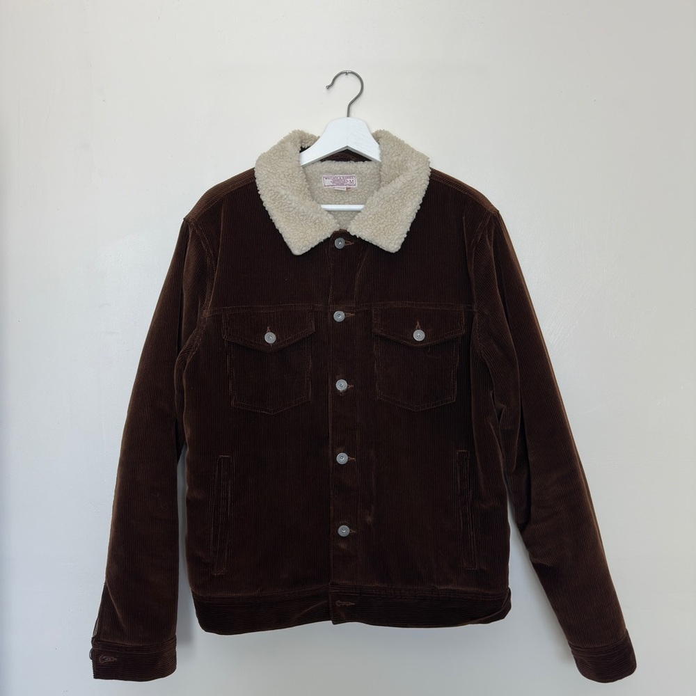 Corduroy Sherpa Collar Jacket - Brown with Cream Collar